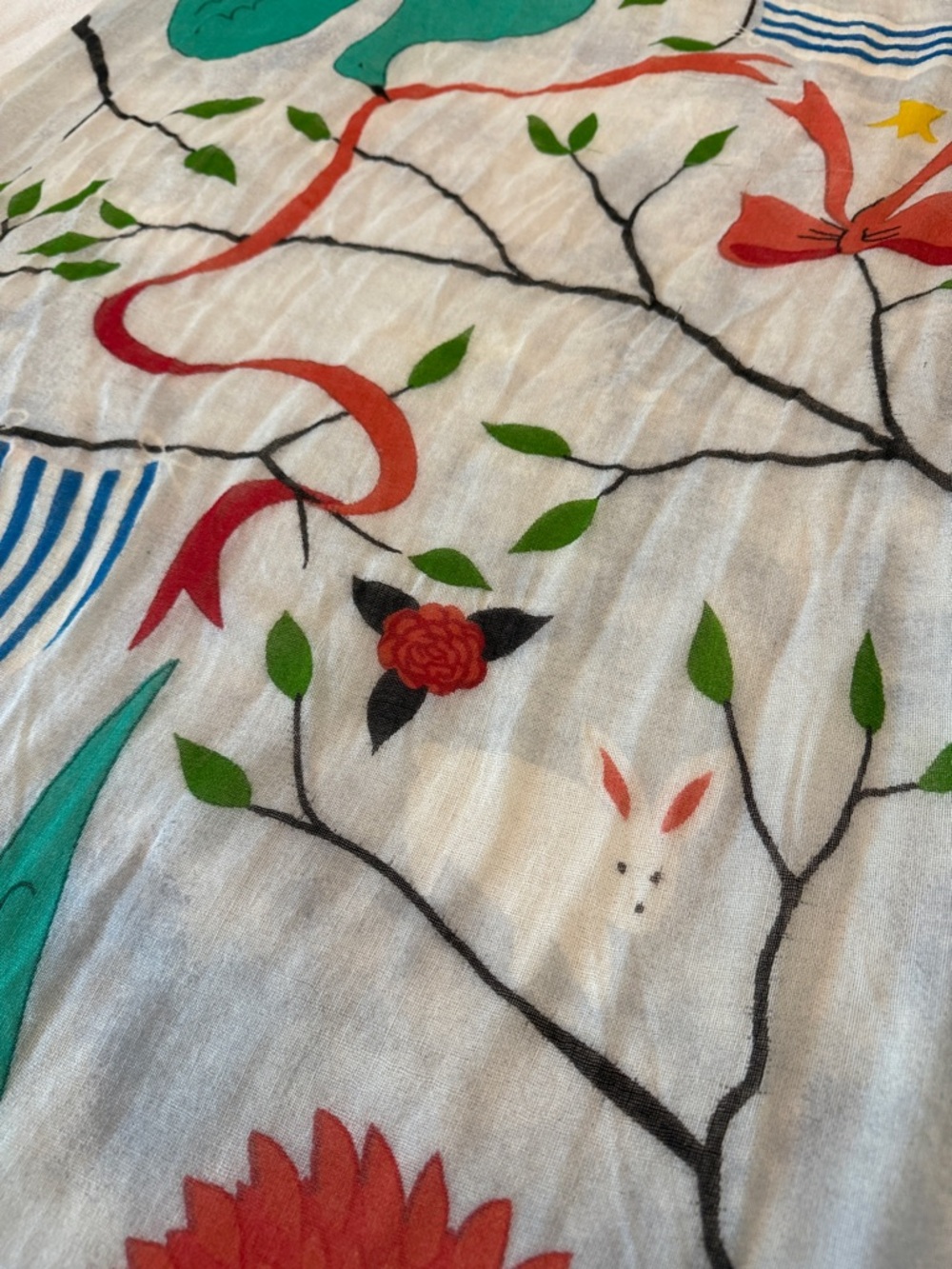 Handpainted Rebecca Rebouche Lightweight Wool Scarf - Picture 3 of 9